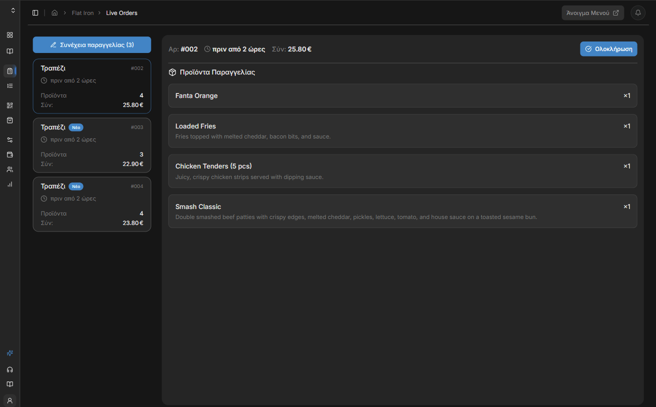 Dashboard παραγγελιών Scanby σε iPad